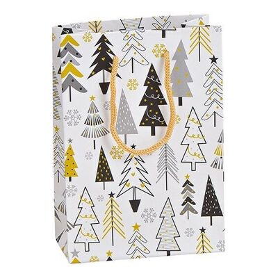 Bolsa de regalo con decoración de bosque de invierno de papel / cartón blanco (An / Al / Pr) 11x16x6cm