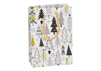 Sac cadeau décor forêt d'hiver en papier/carton blanc (L/H/P) 11x16x6cm
