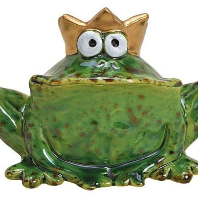 Frog King en céramique verte (L / H / P) 14x9x7cm