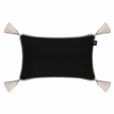 Cojín rectangular de terciopelo negro con borlas