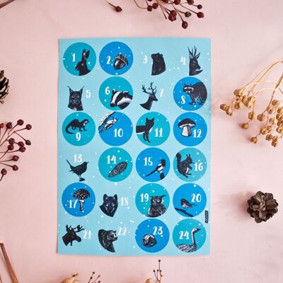 Sticker sheet Advent calendar with animal motifs A5