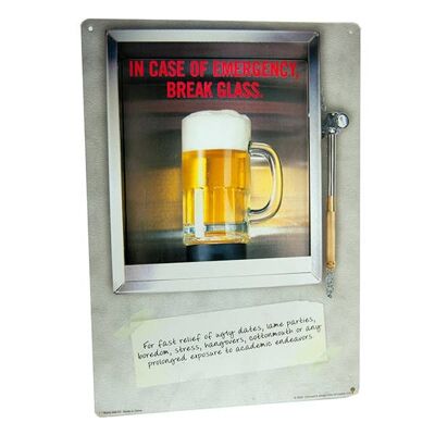 Im Notfall Glas zerbrechen – Blechschild, Gag-Geschenk, originelle Geschenke