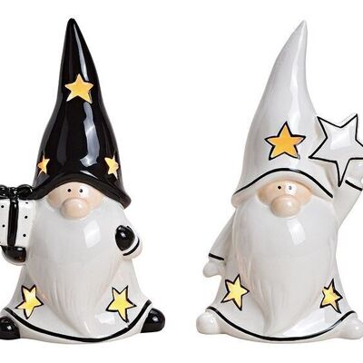 Lantern gnome made of white ceramic, white 2-fold, (W/H/D) 12x22x9cm