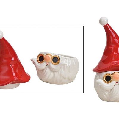 Ceramic box Santa Claus head red, white (W / H / D) 9x16x9cm
