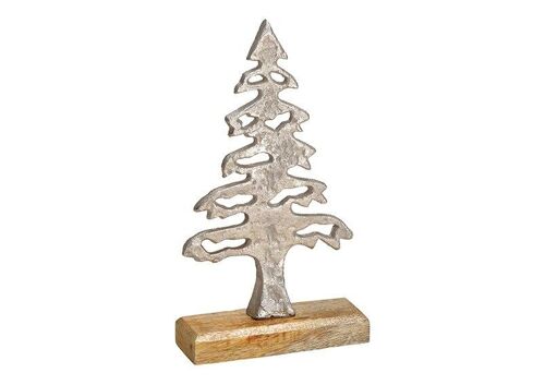 Aufsteller Tannenbaum aus Metall/Mangoholz Silber (B/H/T) 13x25x6cm