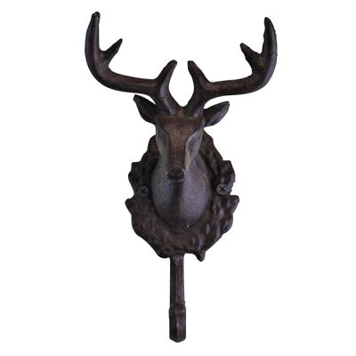 Ganchos de pared rústicos de hierro fundido, busto de ciervo individual
