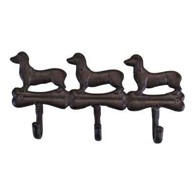 Ganci da parete rustici in ghisa, design cane salsiccia con 3 ganci