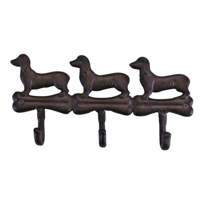 Crochets muraux rustiques en fonte, motif chien saucisse avec 3 crochets