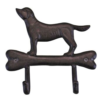 Crochets muraux rustiques en fonte, motif chien de chasse avec 2 crochets 1