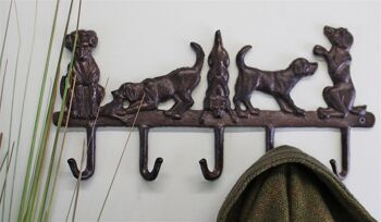 Crochets muraux rustiques en fonte, motif chien ludique avec 5 crochets 3