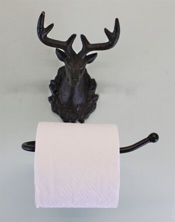 Porte-rouleau de papier toilette rustique en fonte, motif tête de cerf 3