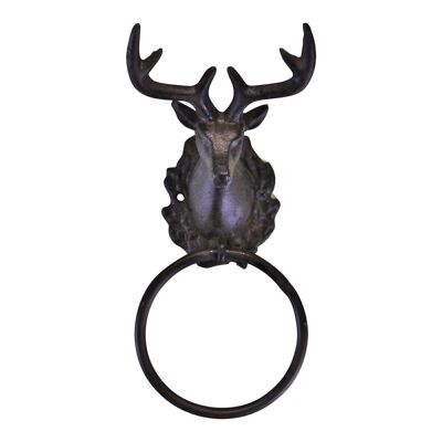 Anneau porte-serviettes rustique en fonte, motif tête de cerf