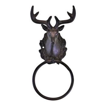 Anneau porte-serviettes rustique en fonte, motif tête de cerf 1