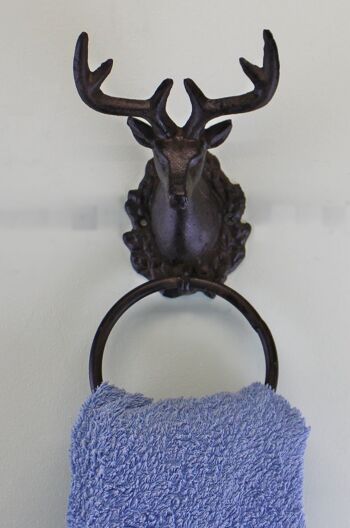 Anneau porte-serviettes rustique en fonte, motif tête de cerf 3