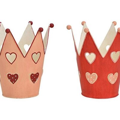 Crown heart decor made of metal pink / pink 2-fold, (W / H / D) 12x12x12cm