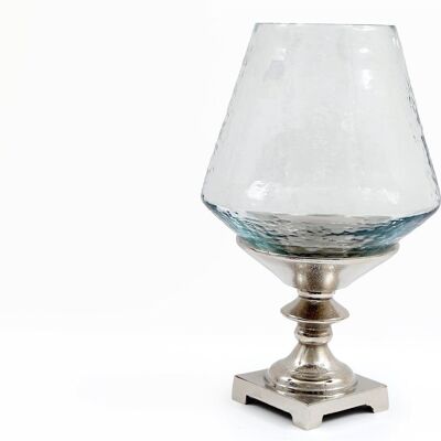 Hurricane Pillar Candle Stand Silver