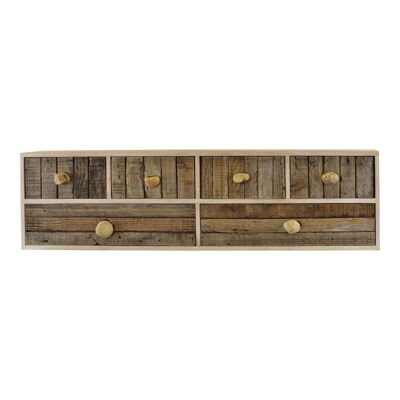 Meuble à 6 tiroirs, tiroirs effet bois flotté avec poignées en galets, autoportant ou montable au mur