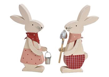 Lapin en bois rose / rose 2 volets