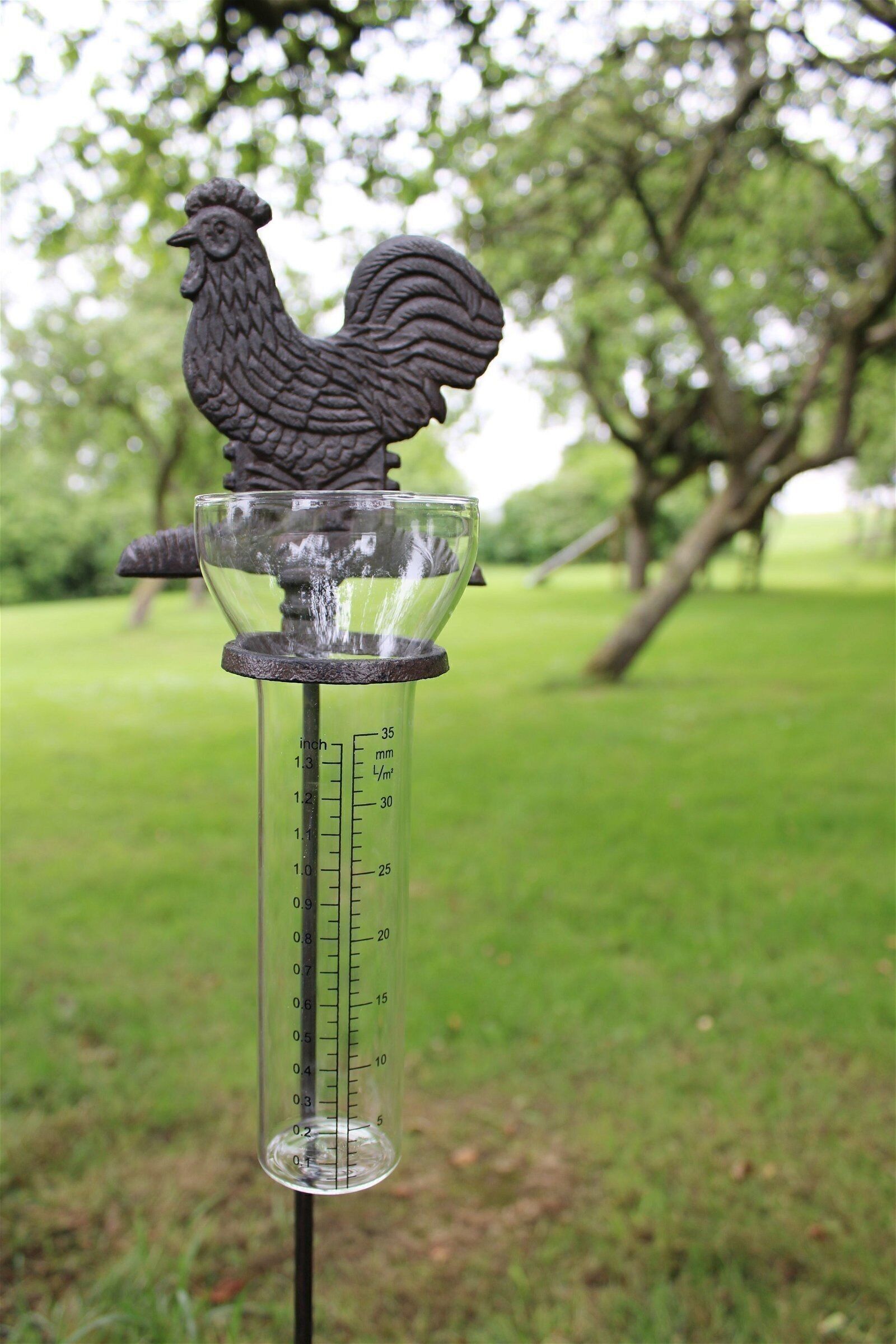 Garten-Regenmesser aus Gusseisen und Glas, Huhn