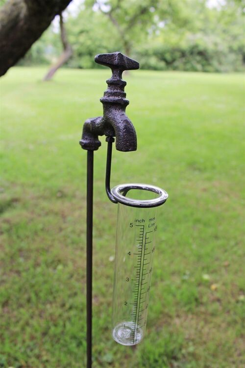 Achat Pluviomètre de jardin en fonte et verre, robinet extérieur en gros