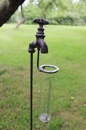 Pluviomètre de jardin en fonte et verre, robinet extérieur 1