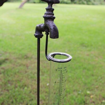 Pluviomètre de jardin en fonte et verre, robinet extérieur