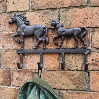 Crochets muraux rustiques en fonte, deux chevaux