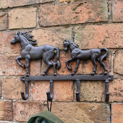 Rustic Cast Iron Wall Hooks, Two Horses