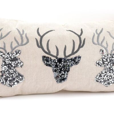 Silver Embellished Reindeer Cushion