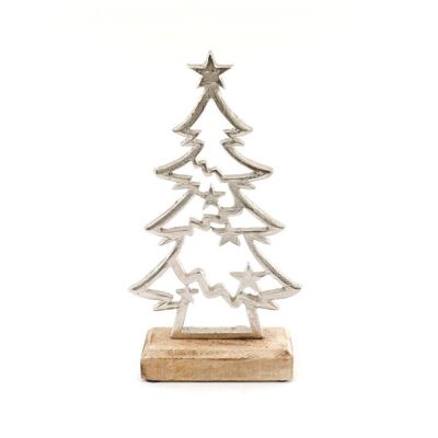 Silberner Weihnachtsbaum auf Holzsockel, klein