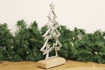 Sapin de Noël argenté sur socle en bois petit 4