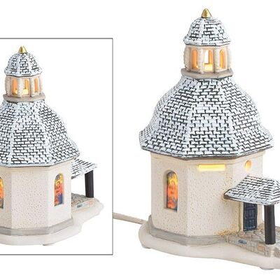 Phare Silent Night avec neige en porcelaine beige (L/H/P) 13x16x9cm