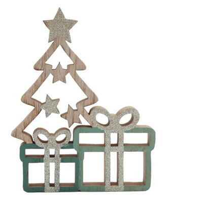 Weihnachtsbaum mit Geschenken in Grün und Gold