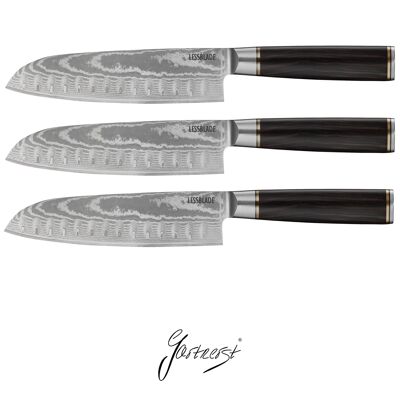 Gartnerst® 3 x cuchillos Santoku "LESSBLADE" 180mm / 7''", acero damasco