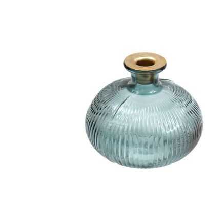 Blue Ribbed Glass Candle Holder