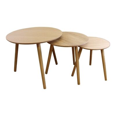 Set de 3 Tables Gigognes Rondes, Finition Bois