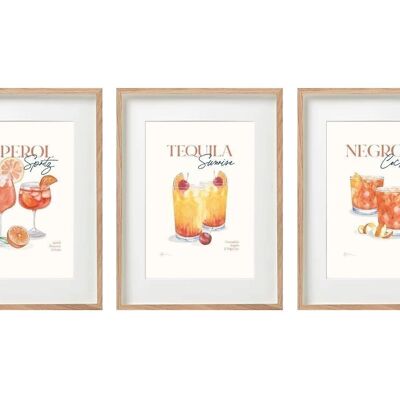 Set mit drei Cocktail-Rezept-Wandbildern in Rahmen
