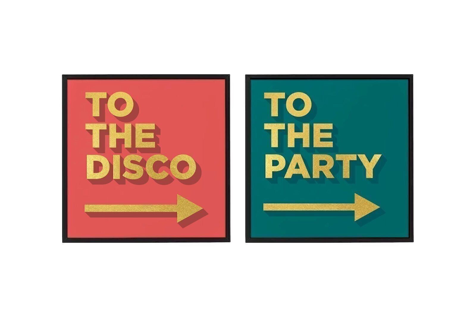 Set di due opere d'arte tipografiche dorate in cornici