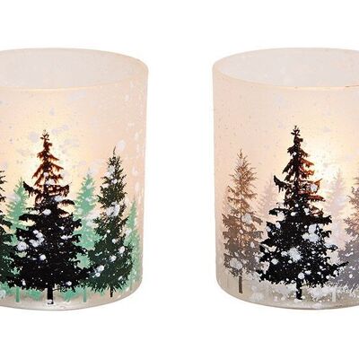 Lanterne forêt d'hiver en verre blanc, 2 volets, (L/H/P) 9x10x9cm
