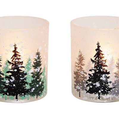 Windlicht Winterwald aus Glas Weiß 2-fach, (B/H/T) 9x10x9cm