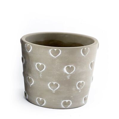 Grey Stone Hearts Planter Round Small