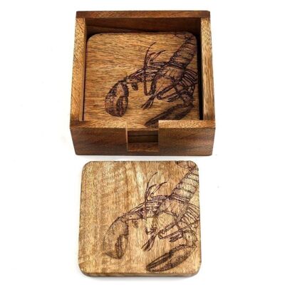 Set Of Four Wooden Engraved Lobster Coasters