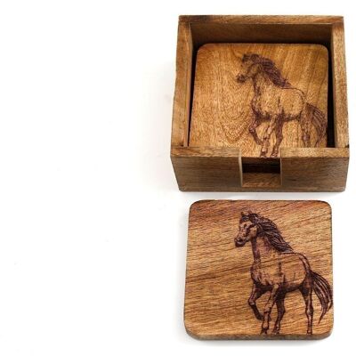 Set Of Four Wooden Engraved Horse Coasters