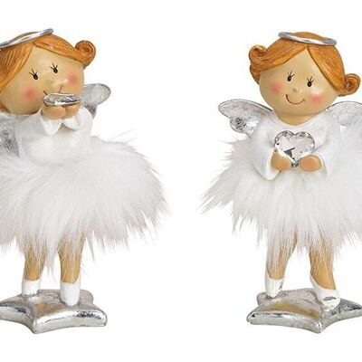 Angel with faux fur skirt made of poly white, 2-fold, (W/H/D) 10x17x8cm