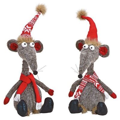 Mouse, Christmas mouse made of gray textile, 2-fold, (W/H/D) 28x67x22cm