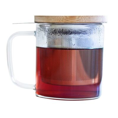Glass mug with filter and lid for infusions and teas