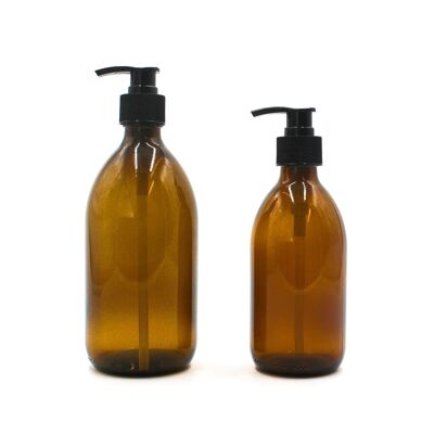 Bottiglia con pompa in vetro ambrato