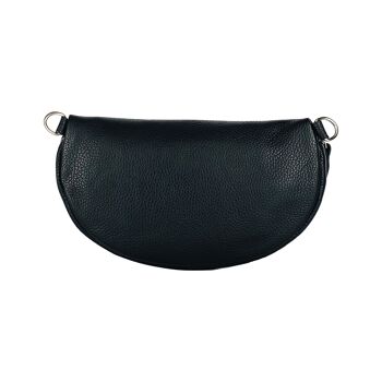 RB1015A | Sac banane avec bandoulière amovible en cuir véritable fabriqué en Italie. Attaches avec mousquetons en métal nickel brillant - Coloris Noir - Dimensions : 24 x 14 x 7 3