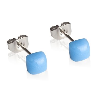 Boucles d'oreilles géométriques petites / bleu azur / upcyclées & faites main