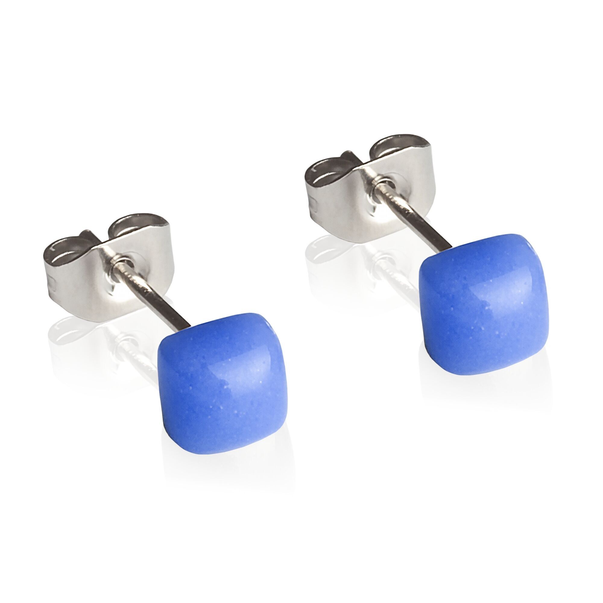 Pendientes geométricos pequeños / azul zafiro / reciclados y hechos a mano